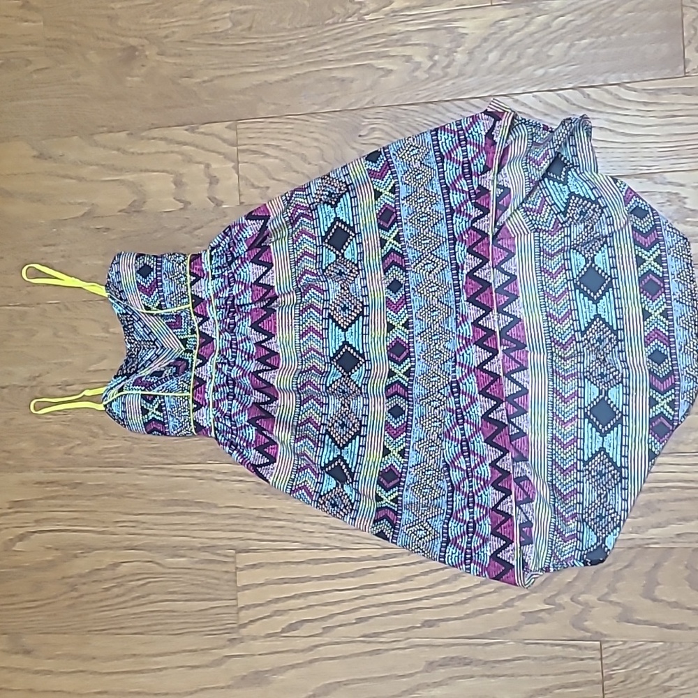 American Rag Neon Yellow-Strap Aztec Print Asymmetrical Dress